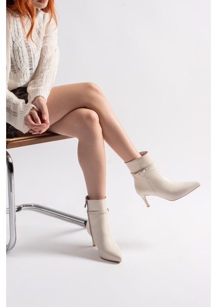 Island Krem Deri Kadın Topuklu Bot fiyatları