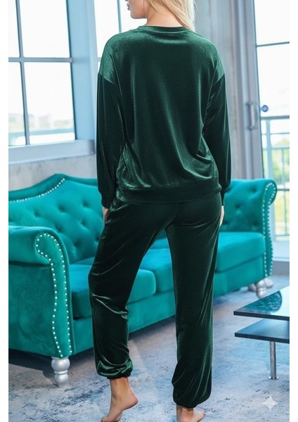 Miracotton Kadın Uzun Kollu Yuvarlak Yakalı Kadife Bluz ve Pantolon Takım modelleri