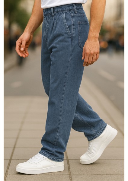 Erkek Pileli Yüksek Bel Bol Kesim Baggy Loose Fit Jean PANTOLON-C354 fiyatları