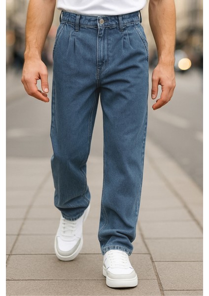 Erkek Pileli Yüksek Bel Bol Kesim Baggy Loose Fit Jean PANTOLON-C354 modelleri