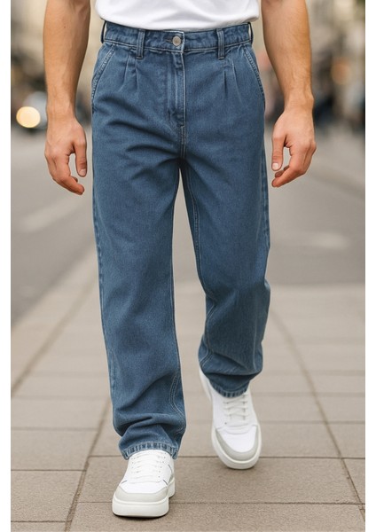 Erkek Pileli Yüksek Bel Bol Kesim Baggy Loose Fit Jean PANTOLON-C354 indirimleri