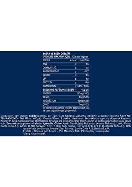 Tam Buğday Kalem Makarna 400 Gr %100 Tam Buğday Lezzetiyle İtalya Menşeli indirimleri