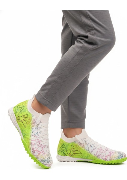 Beyaz Yeşil Bilekten Lastikli Unisex Halı Saha Ayakkabısı GH-252-153 G