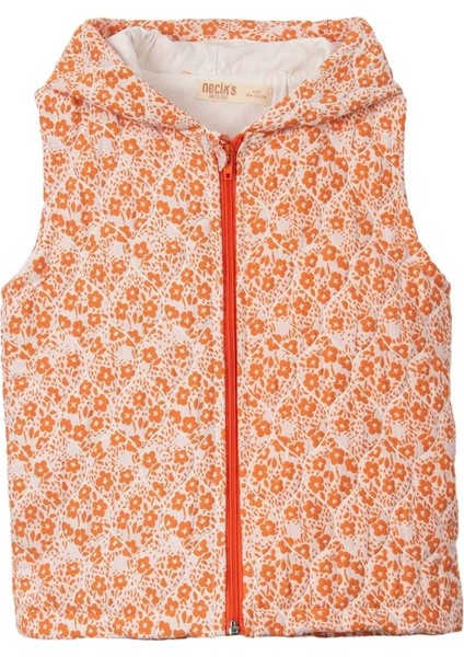 Çiçekli Kapitone Kapüşonlu Yelek Denım Pantolon Üçlü Alt Üst Takım - NEC243272-ORANJ-2 - 3 Yaş Oranj fiyatları