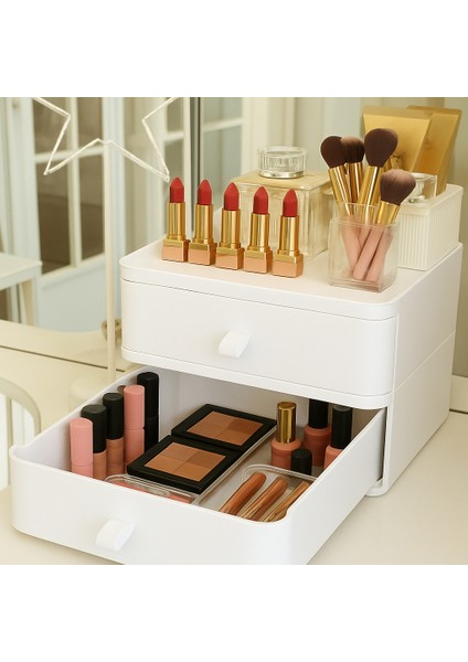 3 Katlı Makyaj Organizeri ve Takı Düzenleyici Çekmece – Çok Amaçlı Masaüstü Kozmetik Kutusu Beyaz fiyatları