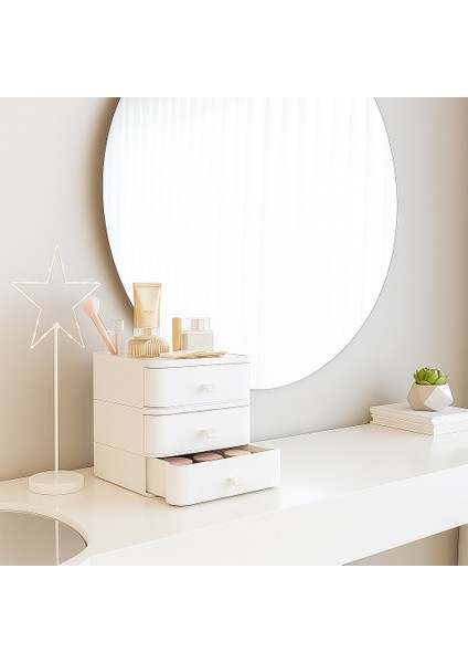 3 Katlı Makyaj Organizeri ve Takı Düzenleyici Çekmece – Çok Amaçlı Masaüstü Kozmetik Kutusu Beyaz indirimleri