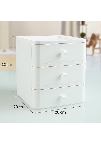 3 Katlı Makyaj Organizeri ve Takı Düzenleyici Çekmece – Çok Amaçlı Masaüstü Kozmetik Kutusu Beyaz