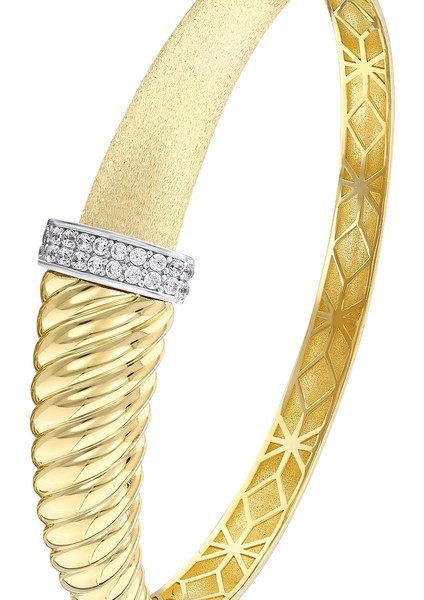 Taşlı Tasarım Altın Kelepçe - 14K indirimleri