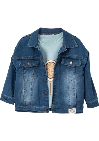 World Baskılı Sweatshırt Denım Mont Pantolon Takım - NEC251298-MINT Yeşil-5 - 6 Yaş Mint Yeşili fiyatları