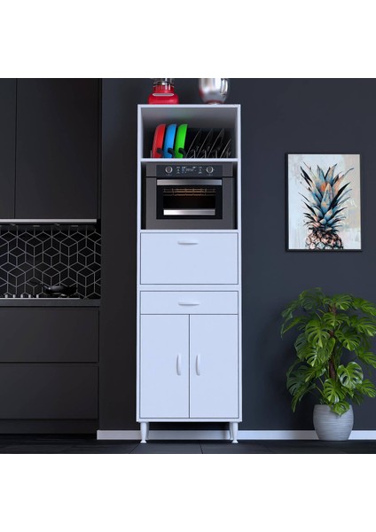 VİYA 60x194,6x56 cm 1 çekmece 3 kapaklı Mutfağınıza Yepyeni Fırın ve Mikrodalga Dolabı