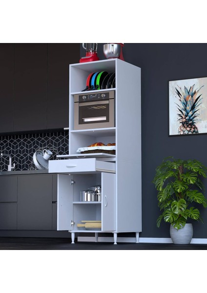Ennet: 60X194.6X48 cm Fırın / Mikrodalga Dolabı 1 Çekmece, 3 Kapaklı. Mutfağınıza Yer Açın!