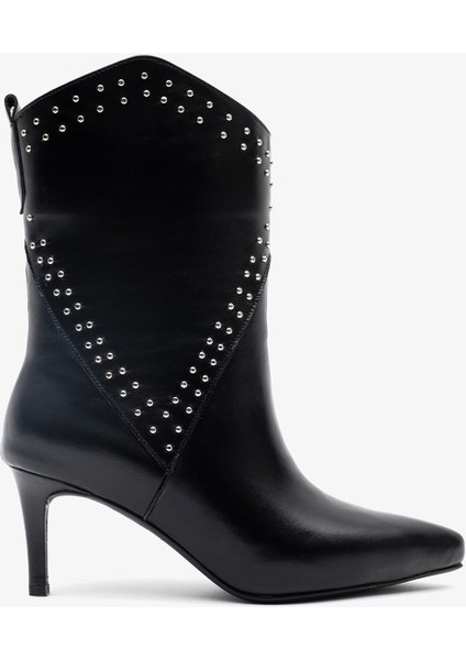 Lysa Siyah Deri Kadın Topuklu Bot