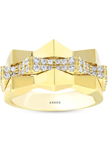 Taşlı Tasarım Altın Yüzük - 14K fırsatları