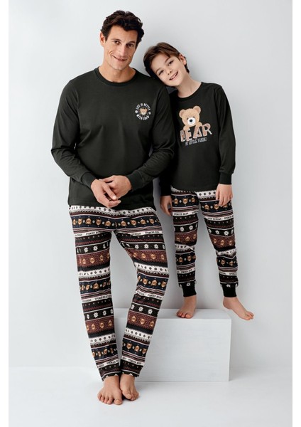 Erkek Çocuk Aile Bear My Little Friend %100 Pamuklu 4 Mevsim Uzun Kollu Pijama Takım fiyatları
