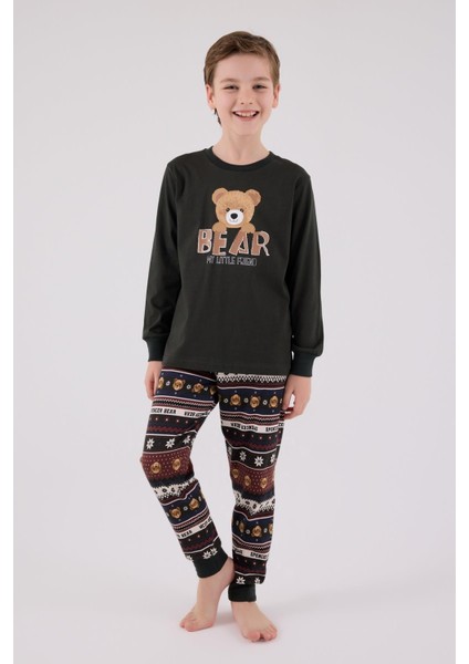 Erkek Çocuk Aile Bear My Little Friend %100 Pamuklu 4 Mevsim Uzun Kollu Pijama Takım modelleri