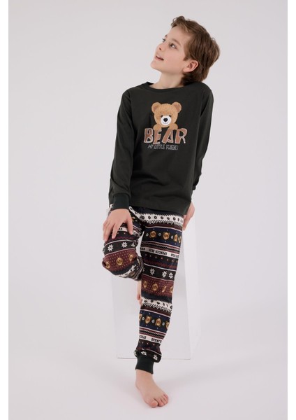 Erkek Çocuk Aile Bear My Little Friend %100 Pamuklu 4 Mevsim Uzun Kollu Pijama Takım fırsatları