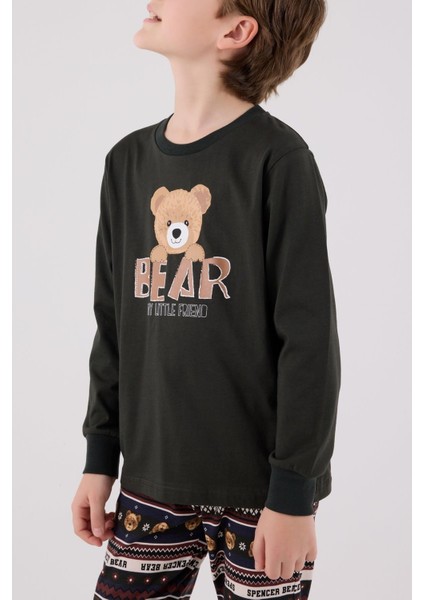 Erkek Çocuk Aile Bear My Little Friend %100 Pamuklu 4 Mevsim Uzun Kollu Pijama Takım indirimleri