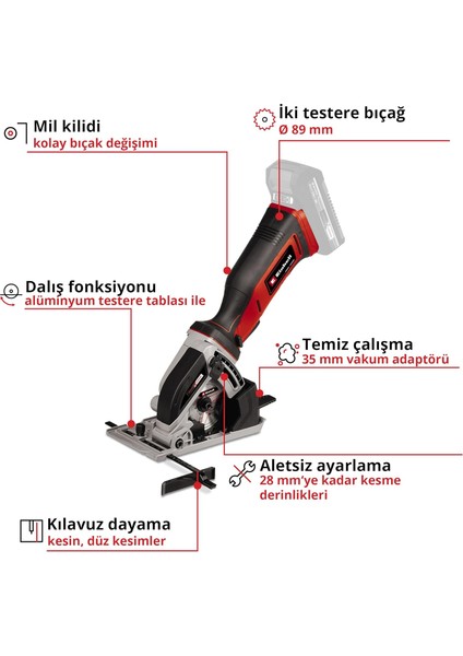 Akülü Mini Daire Testere Te-Cs 18/89 Li - Solo Power X-Change (18V, Lityum-Iyon, 28MM Kesme modelleri
