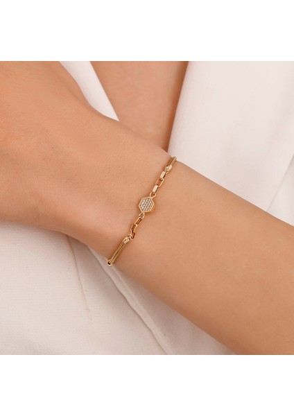 Taşlı Tasarım Altın Bileklik - 14K modelleri