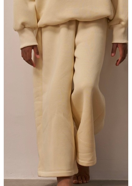 Krem Wide Leg Eşofman Altı