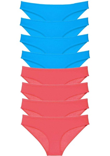 8 Adet Süper Eko Set Likralı Kadın Slip Külot Fuşya ve Mavi