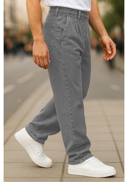 Erkek Pileli Yüksek Bel Bol Kesim Baggy Loose Fit Jean PANTOLON-C354 fiyatları