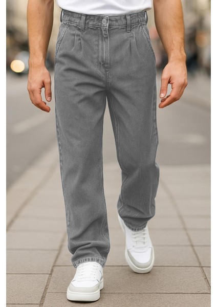 Erkek Pileli Yüksek Bel Bol Kesim Baggy Loose Fit Jean PANTOLON-C354 fırsatları