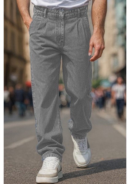 Erkek Pileli Yüksek Bel Bol Kesim Baggy Loose Fit Jean PANTOLON-C354 indirimleri