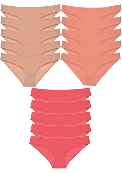 15 Adet Süper Eko Set Likralı Kadın Slip Külot Ten Pudra Fuşya