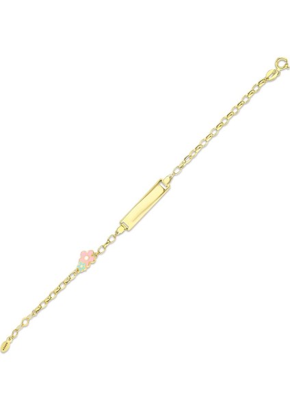 Çiçek Figürlü Altın Çocuk Künye - 14K