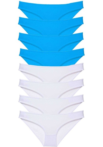 8 Adet Süper Eko Set Likralı Kadın Slip Külot Beyaz ve Mavi