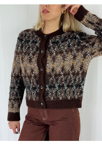 Retro Model Önden Düğmeli Cozy Hırka Kadın Kahverengi fiyatları