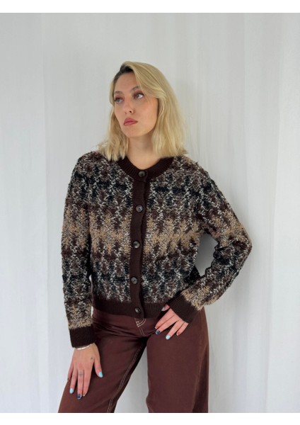 Retro Model Önden Düğmeli Cozy Hırka Kadın Kahverengi fırsatları