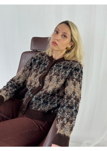 Retro Model Önden Düğmeli Cozy Hırka Kadın Kahverengi indirimleri