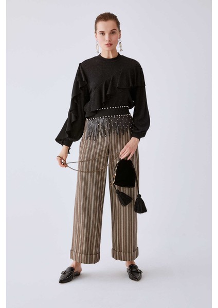 Çizgili Geniş Kadın Pantolon Kahve K2012085_005 fiyatları