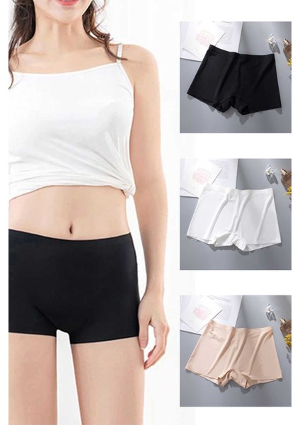 Kadın Dikişsiz Görünmez Iz Yapmaz Mini Şort Boxer Beyaz