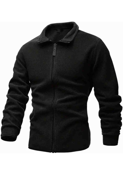 Fermuarlı Siyah Termal Premium Polar Ceket