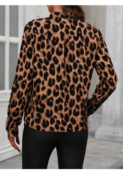 Kadın Uzun Kollu V Yakalı Leopar Desenli Modal Bluz modelleri
