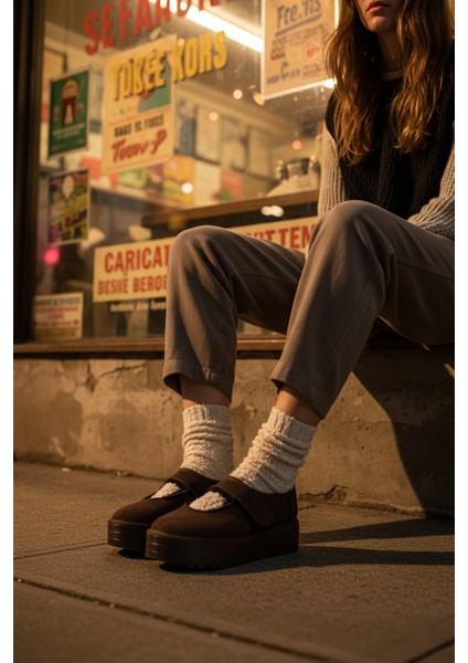 Bea Mary Premium Baretli Kahverengi Süet Bot