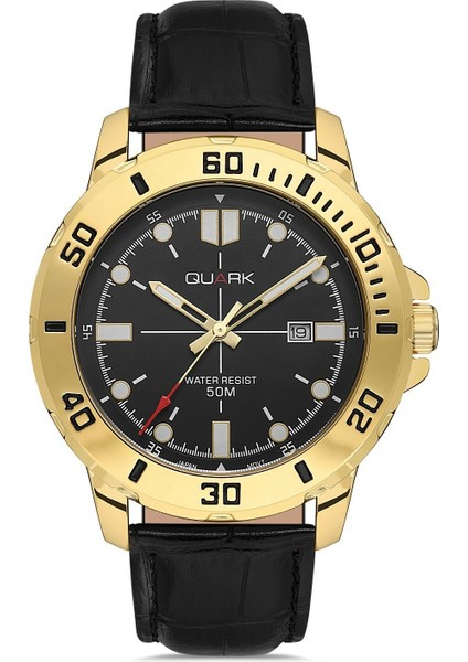 QM-VD01GL-1E Metal Kasa Deri Kordon Takvimli Erkek Kol Saati