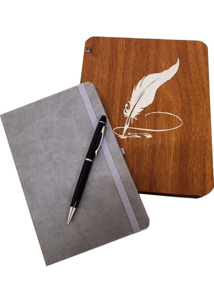 Hediyelik Metal Kalem ve Çizgili Deri Defter modelleri