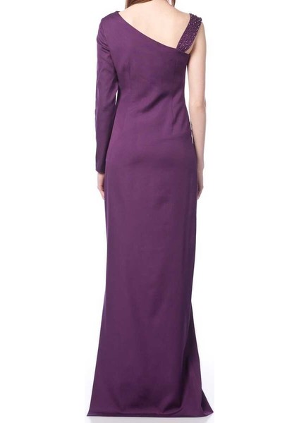 Taş Detaylı Tek Omuz Uzun Elbise Mürdüm K1511066_007 fırsatları