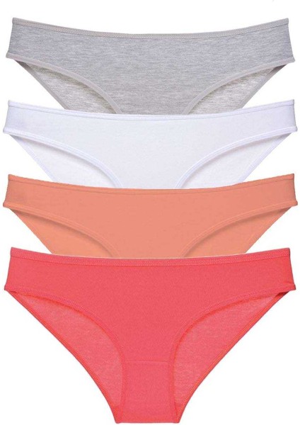 4 Adet Süper Eko Set Likralı Kadın Slip Külot Gri Beyaz Pudra Fuşya