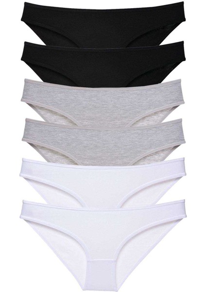 6 Adet Süper Eko Set Likralı Kadın Slip Külot Siyah Gri Beyaz