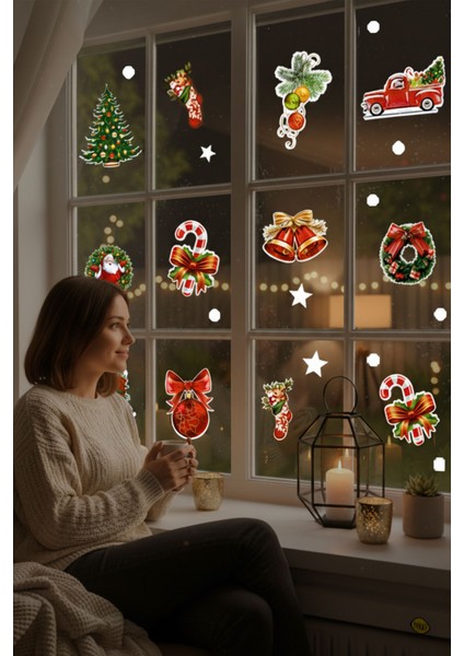 Yeni Yıla Özel Renkli Farklı Farklı Yılbaşı Süslemeleri ve Stickerları Cam Duvar Kapı Yılbaşı Süsleri 28X95CM fiyatları