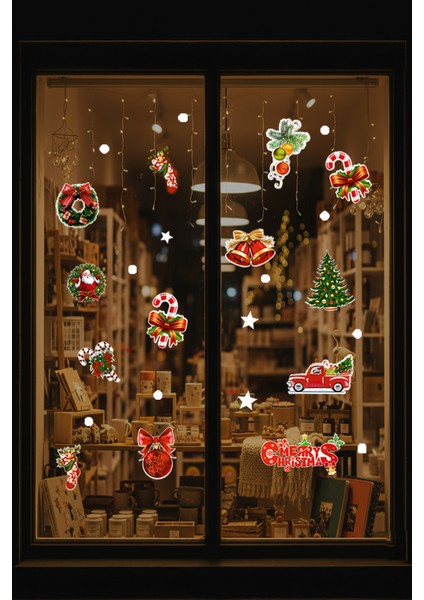 Yeni Yıla Özel Renkli Farklı Farklı Yılbaşı Süslemeleri ve Stickerları Cam Duvar Kapı Yılbaşı Süsleri 28X95CM fırsatları