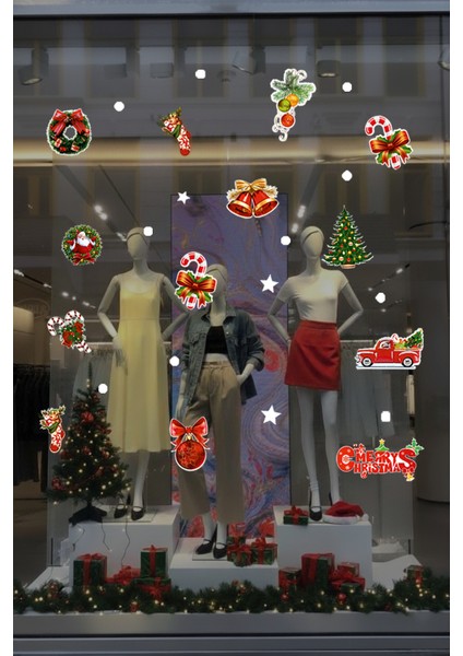 Yeni Yıla Özel Renkli Farklı Farklı Yılbaşı Süslemeleri ve Stickerları Cam Duvar Kapı Yılbaşı Süsleri 28X95CM indirimleri