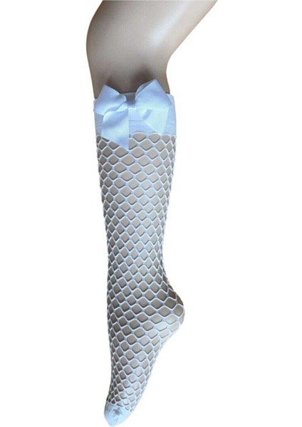 Beyaz Fileli Diz Altı Fiyonklu Kız Çocuk Çorap modelleri