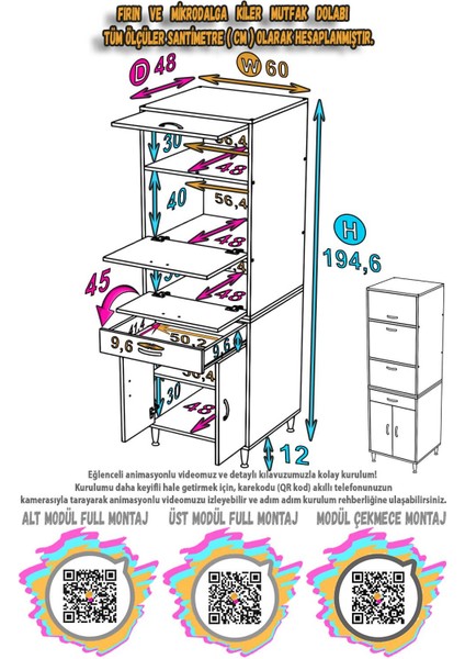 Ennet: 60X194.6X48 Cm. Ekmeklikli Kiler Dolabı. 1 Çekmece, 5 Kapaklı. Mutfağınıza Özel