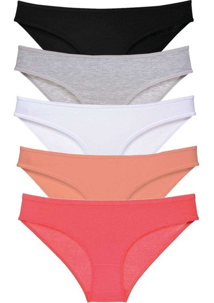 5 Adet Süper Eko Set Likralı Kadın Slip Külot Siyah Gri Beyaz Pudra Fuşya